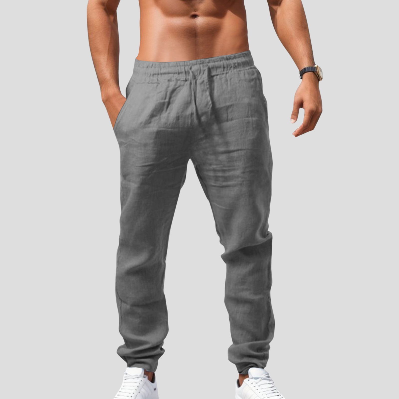 thumbnail image 2 of Pantalones casuales de poliéster con cintura elástica para hombre - Transpirables, corte holgado - Verano/Día a día - Tallas S-XXXXXL, 2 of 5